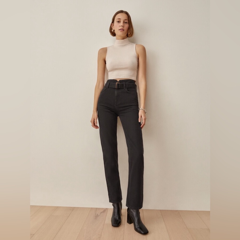 Cynthia Belted High Rise Straight Jeans